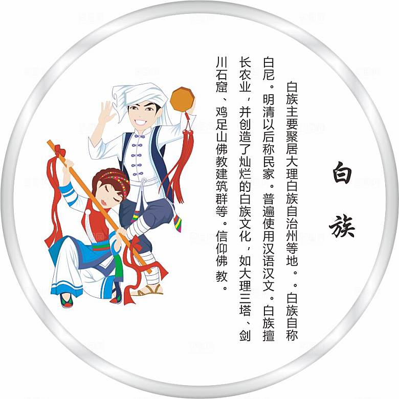 五十六个民族人物及简介矢量图白族