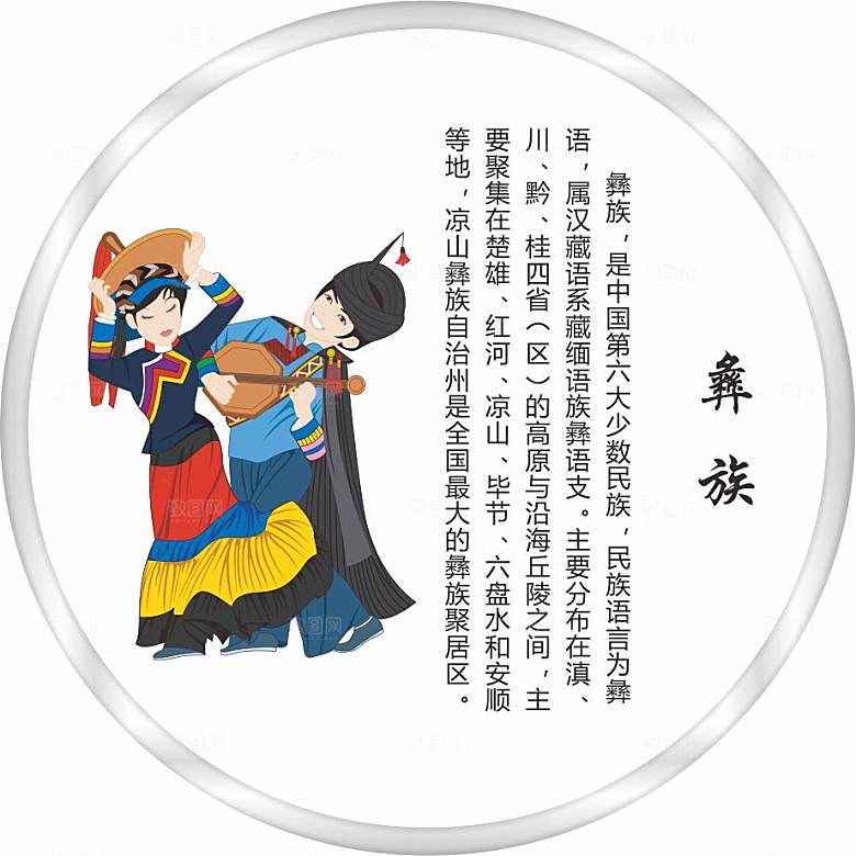 五十六个民族人物及简介矢量图彝族