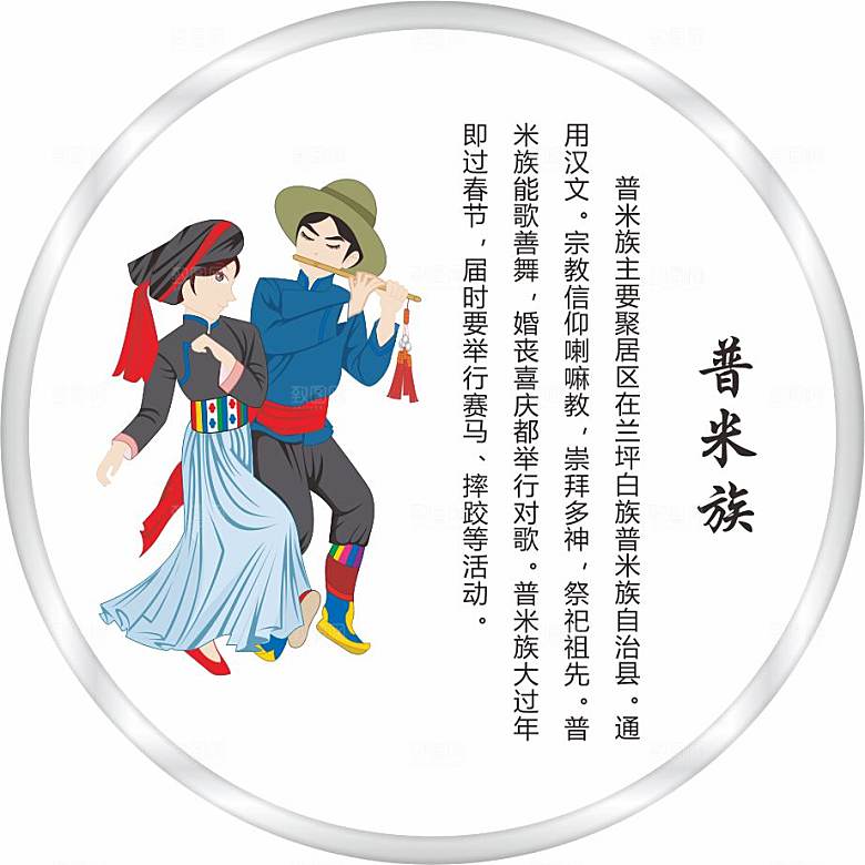 五十六个民族人物及简介矢量图普米族
