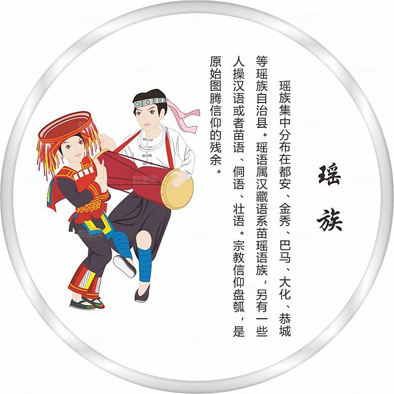 五十六个民族人物及简介矢量图瑶族