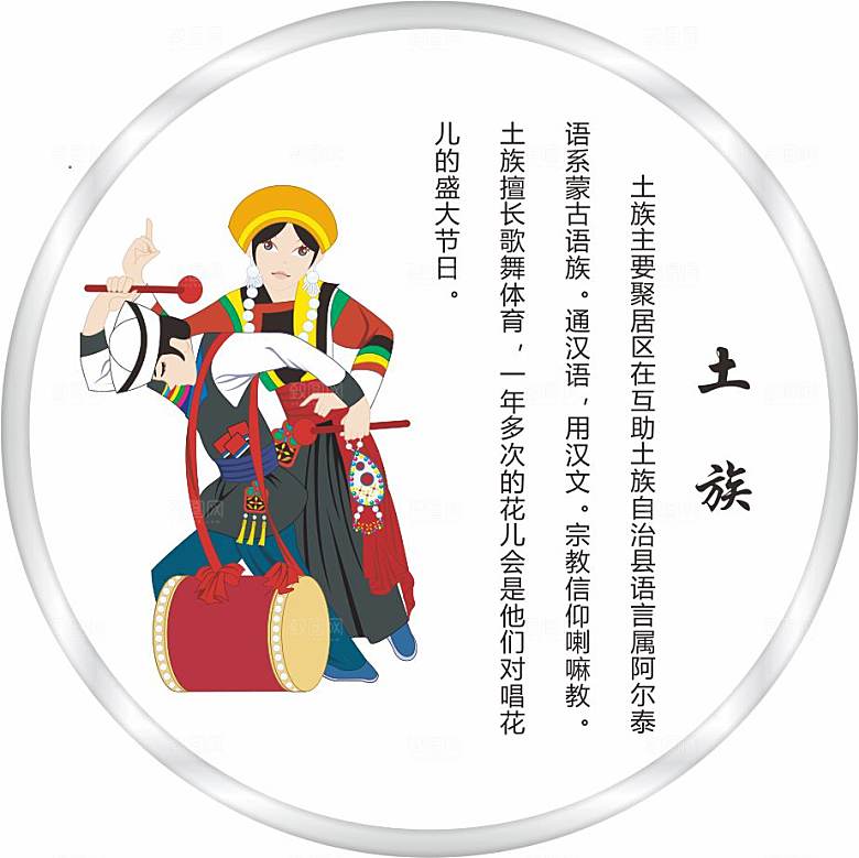 五十六个民族人物及简介矢量图土族