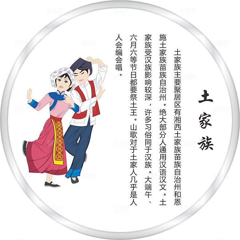 五十六个民族人物及简介矢量图土家族