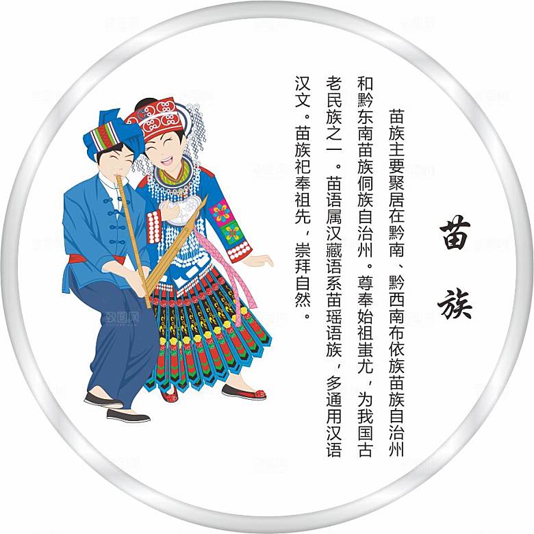 五十六个民族人物及简介矢量图苗族