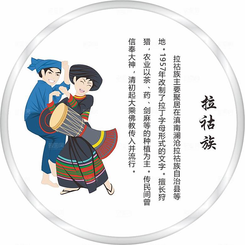 五十六个民族人物及简介矢量图拉祜族