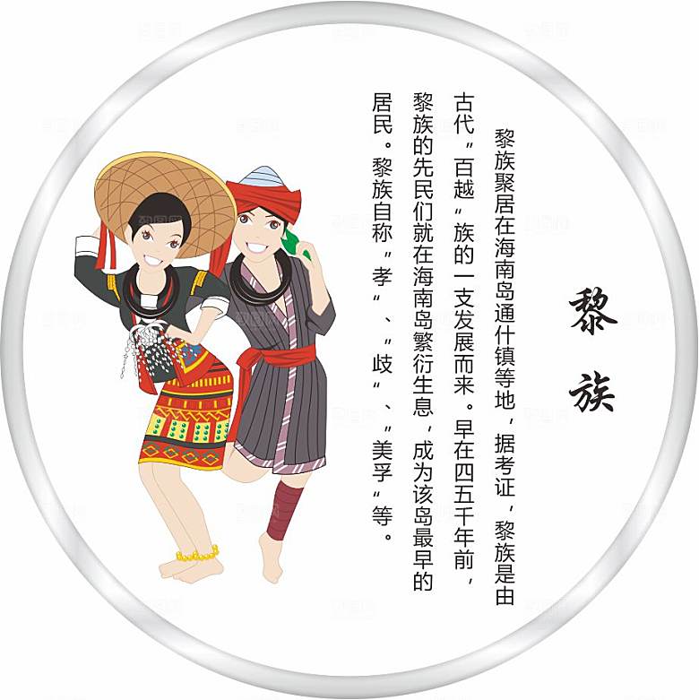 五十六个民族人物及简介矢量图黎族