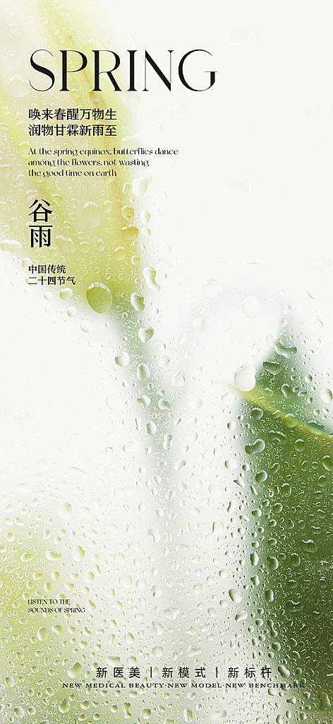 谷雨唯美插画简约节气节日大气宣传海报