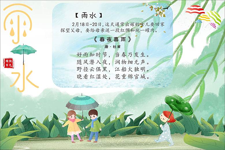 二十四节气现代清新风格海报雨水
