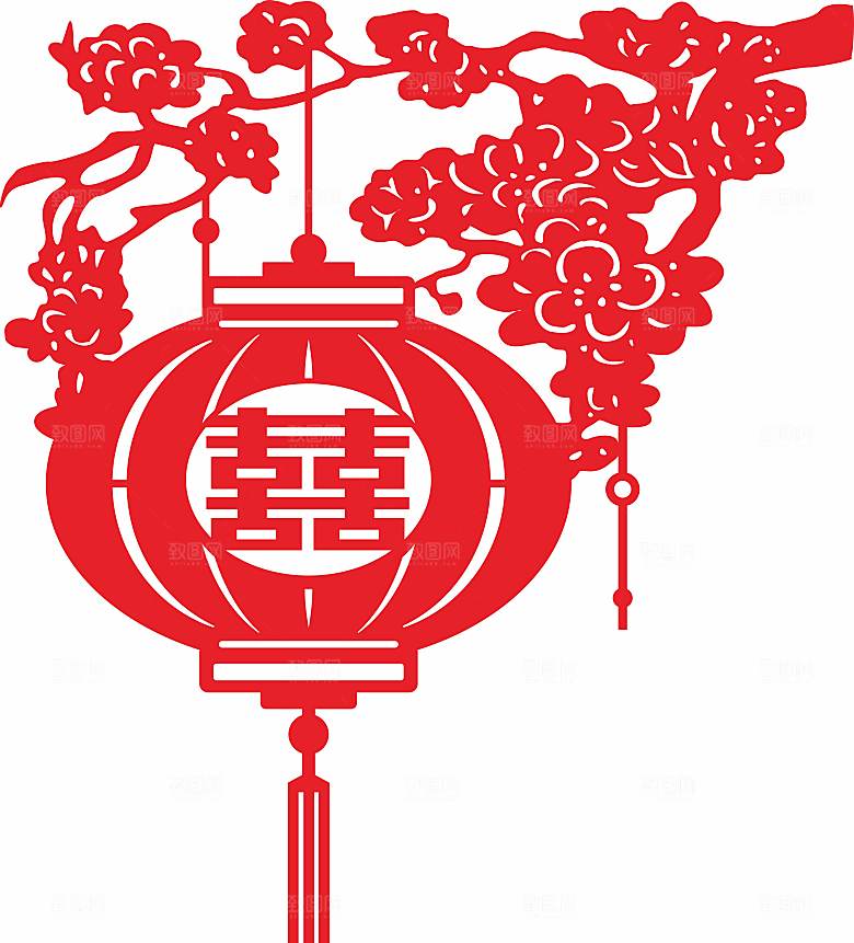 喜字灯笼窗花矢量文件