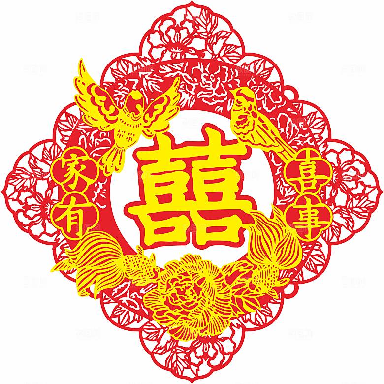 喜字喜鹊窗花矢量图分层