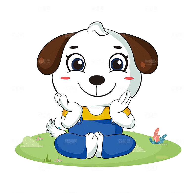 小狗坐姿手绘矢量图AI