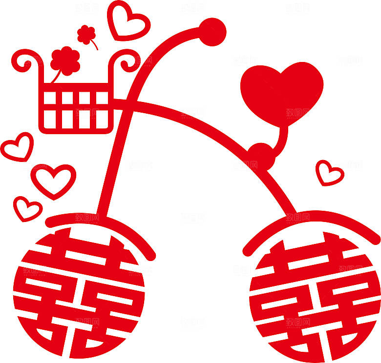结婚窗花贴纸喜字单车矢量图CDR