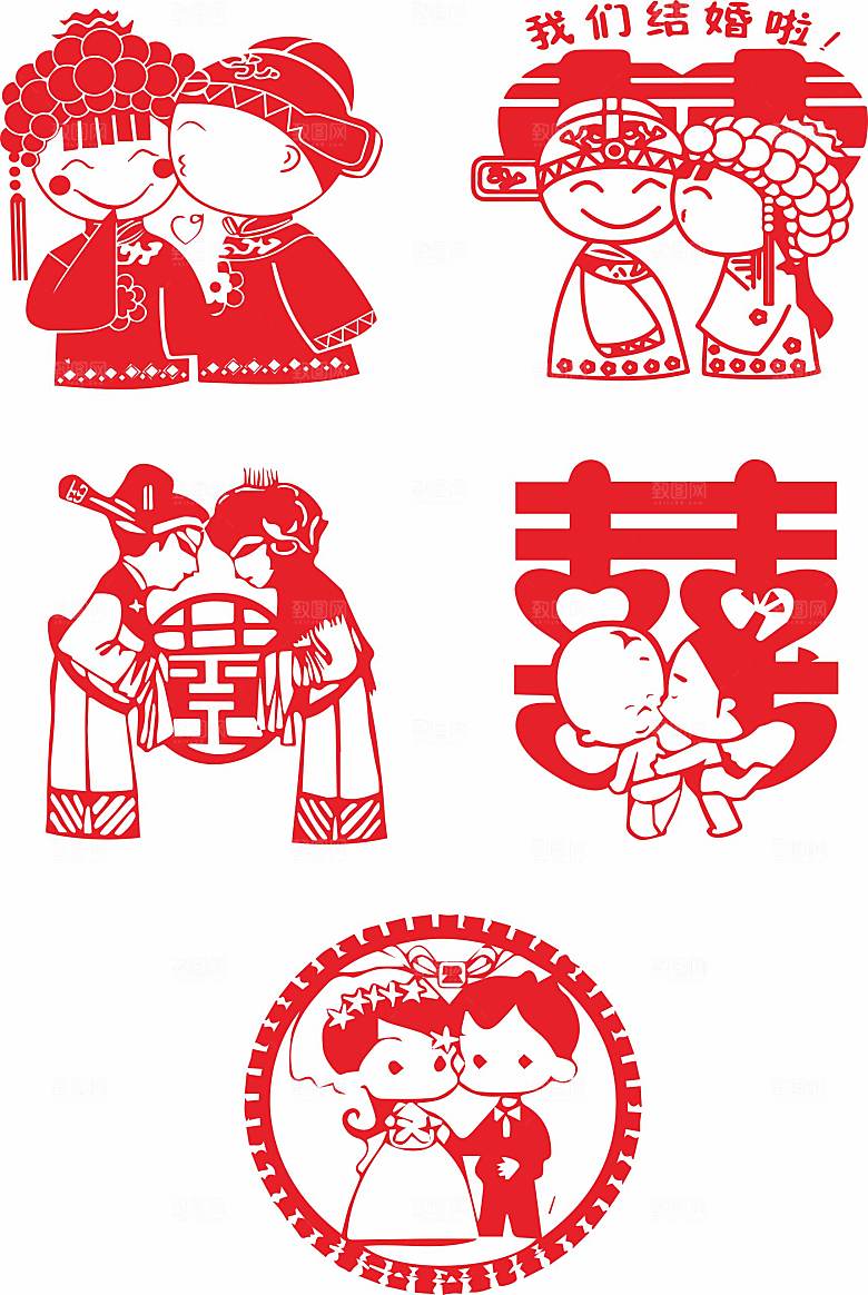 结婚贴纸小人矢量图CDR