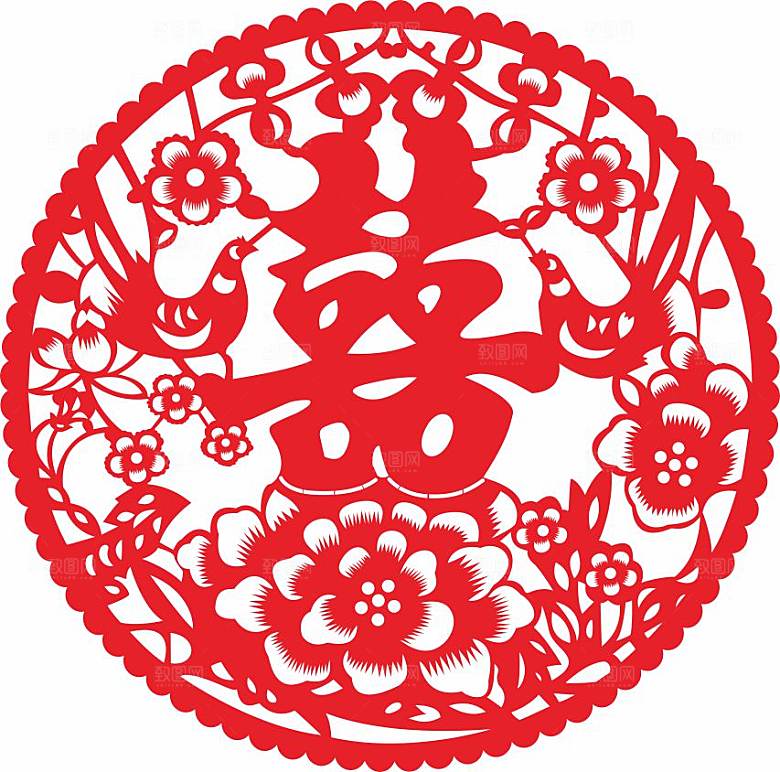 结婚窗花贴纸喜字矢量图元素