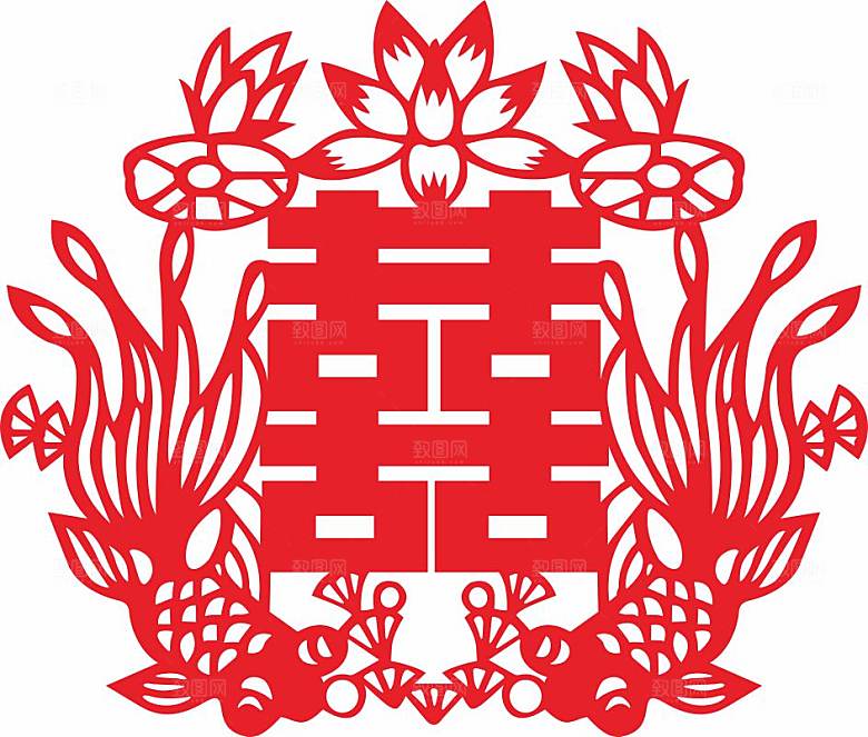 结婚窗花贴纸喜字矢量图元素