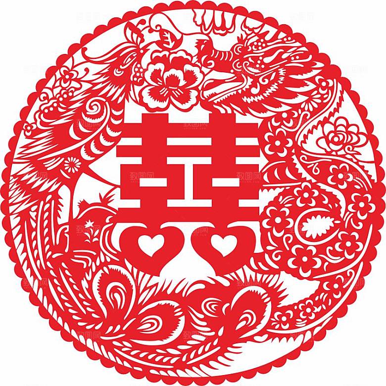 结婚窗花贴纸喜字矢量图元素