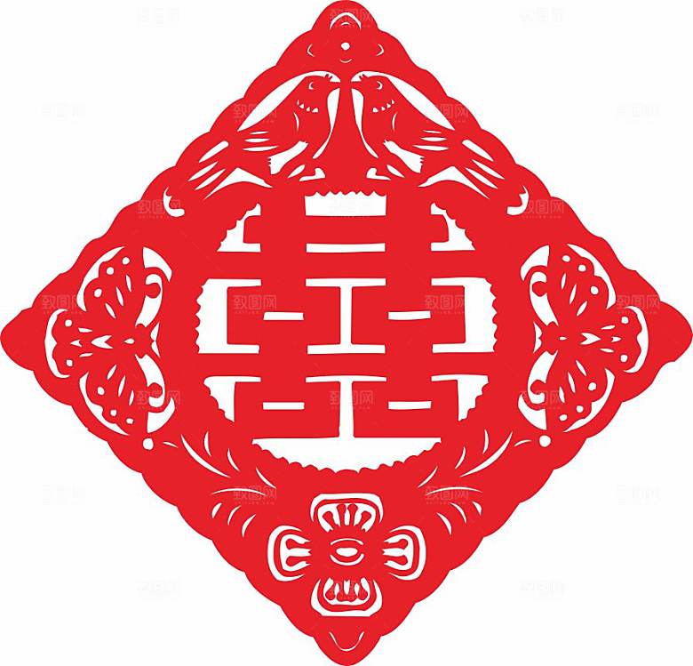 结婚窗花贴纸喜字矢量图元素