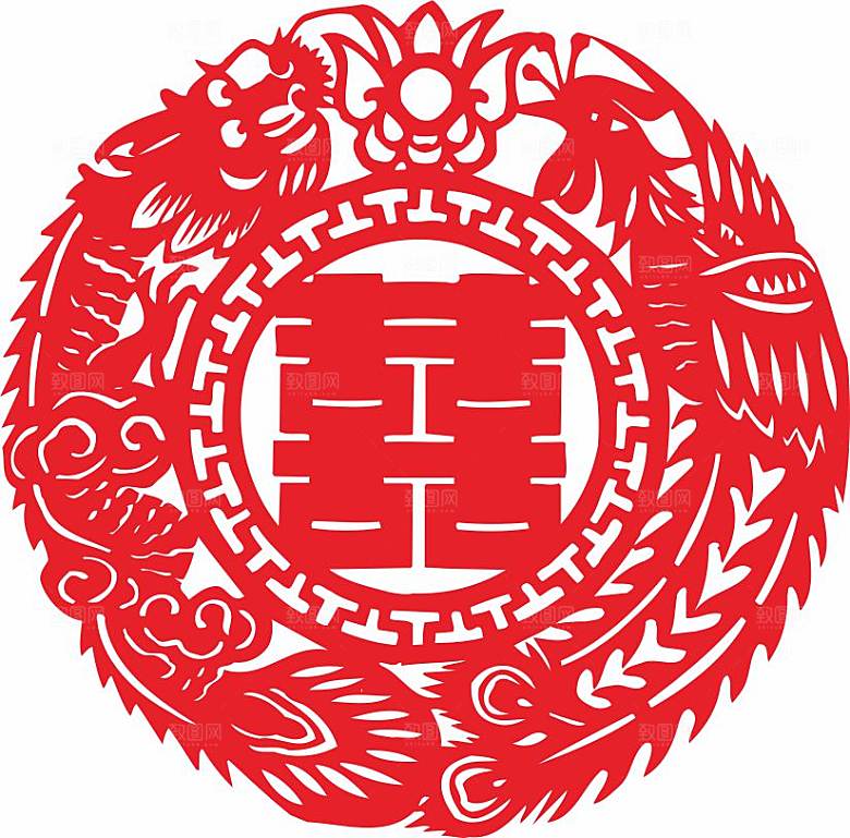 结婚窗花贴纸喜字矢量图元素