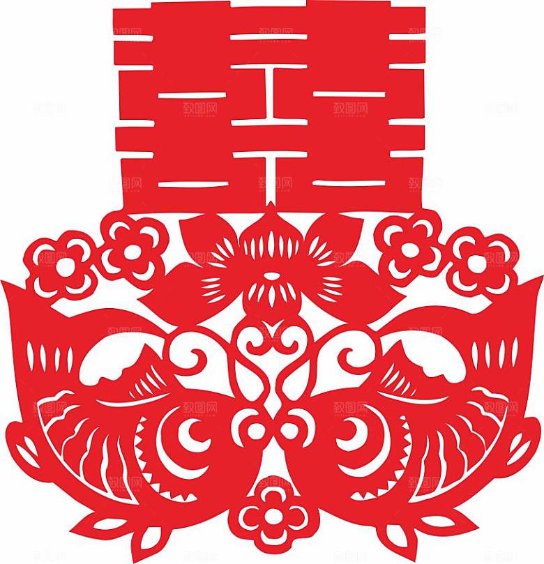 结婚窗花贴纸喜字矢量图元素