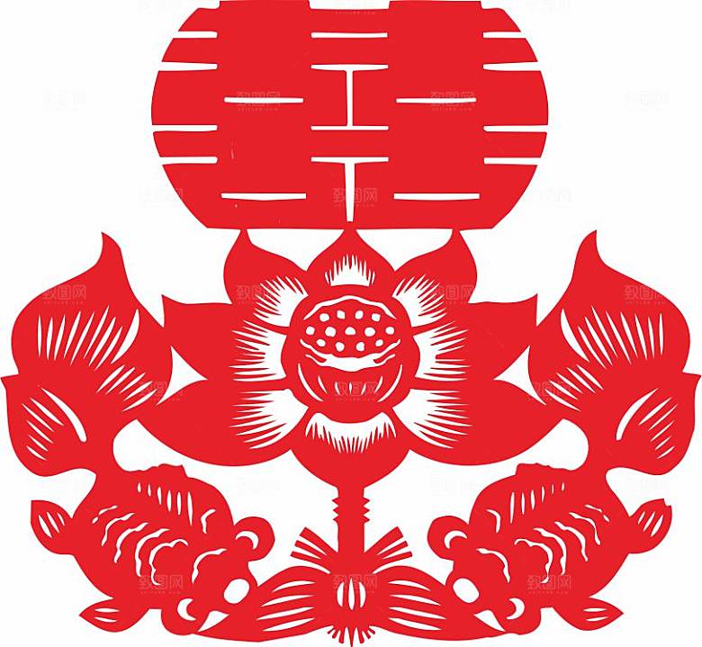 结婚窗花贴纸喜字矢量图元素