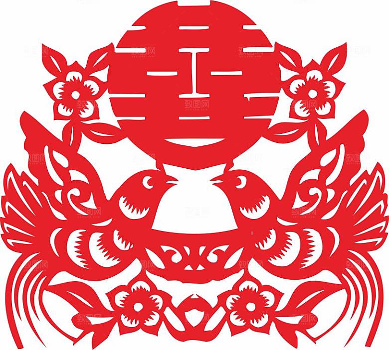 结婚窗花贴纸喜字矢量图元素