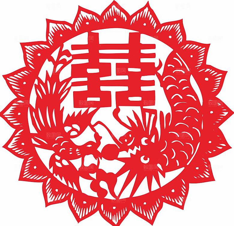 结婚窗花贴纸喜字矢量图元素
