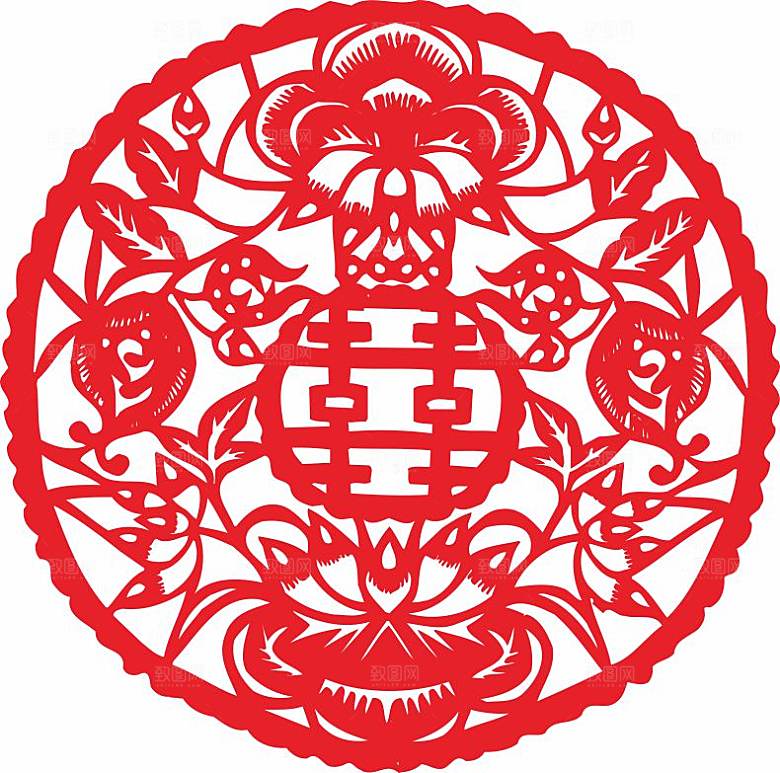 结婚窗花贴纸喜字矢量图元素