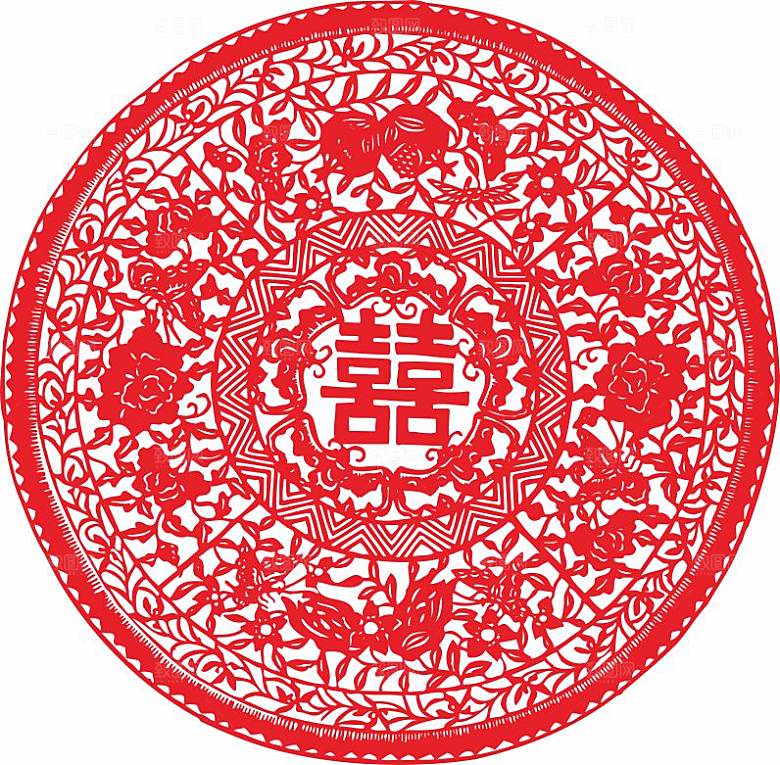 结婚窗花贴纸喜字矢量图元素