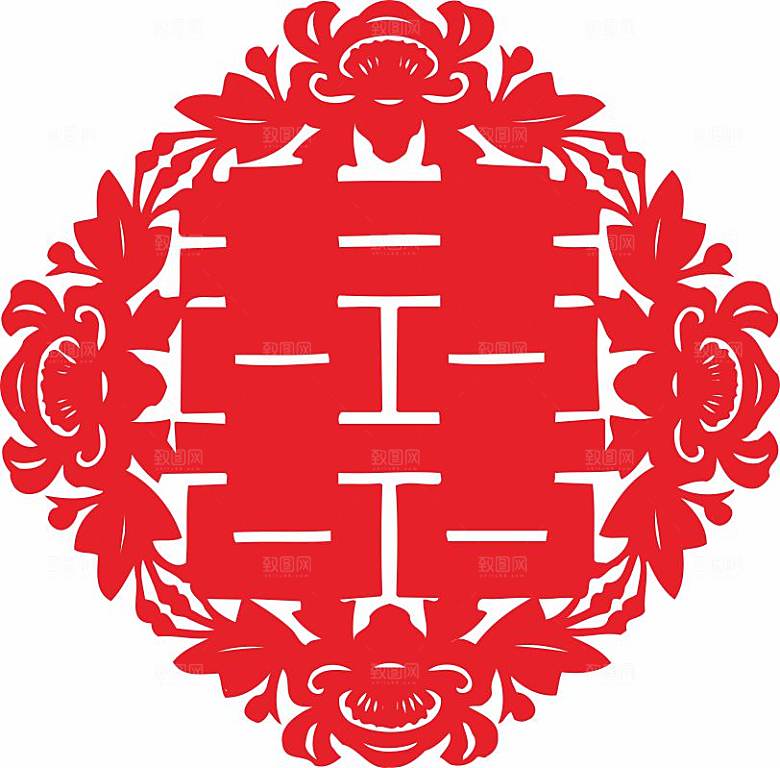 结婚窗花贴纸喜字矢量图元素