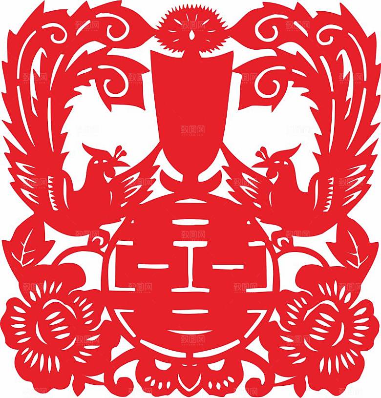 结婚窗花贴纸喜字矢量图元素