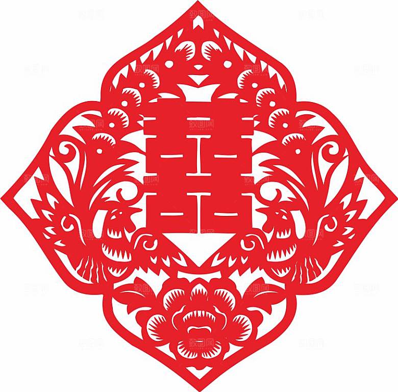 结婚窗花贴纸喜字矢量图元素