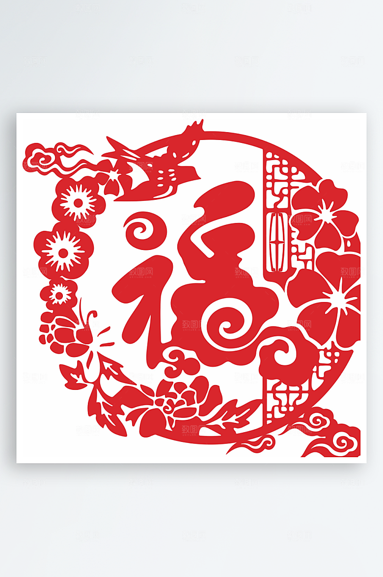 喜字福字窗花矢量图
