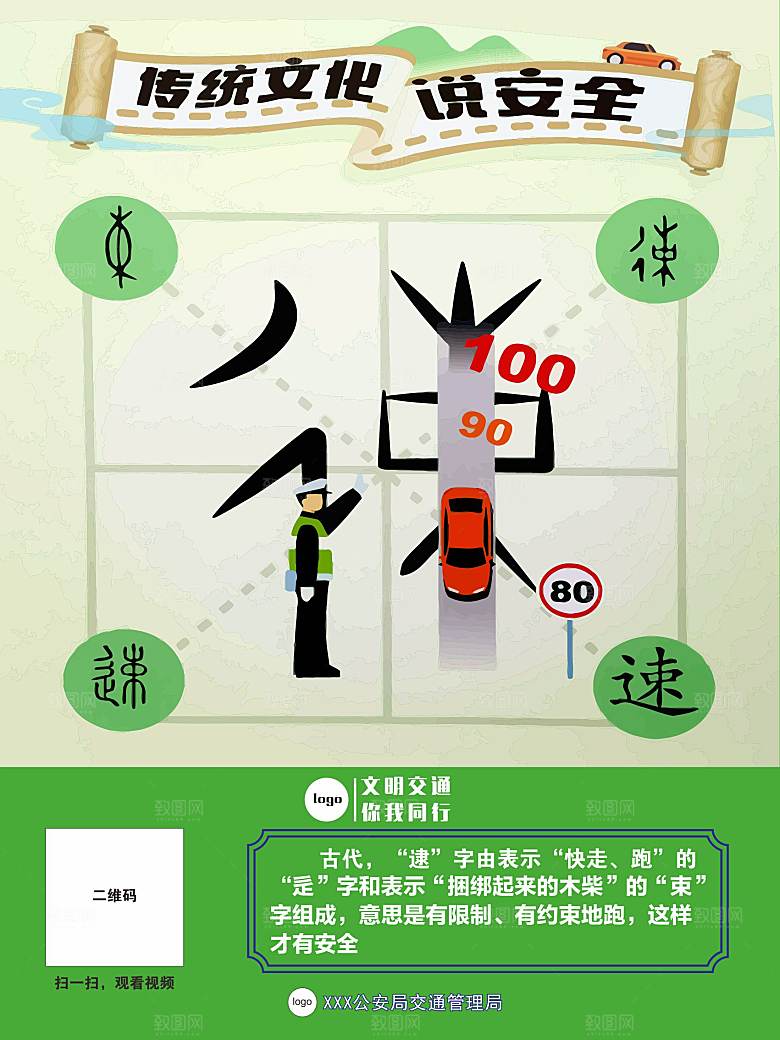 交通安全宣传画矢量图海报