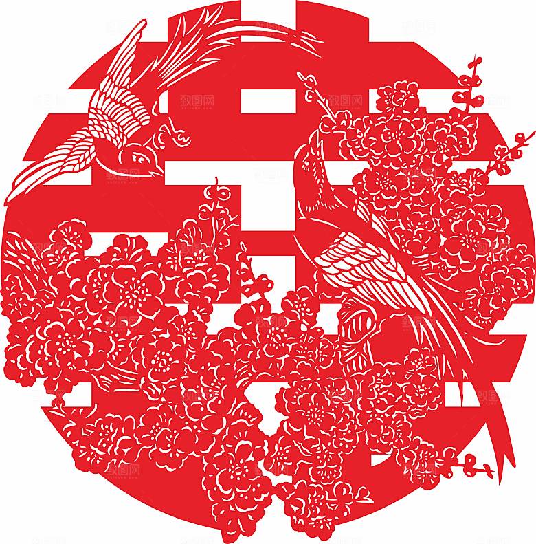 喜字喜鹊窗贴矢量图CDR