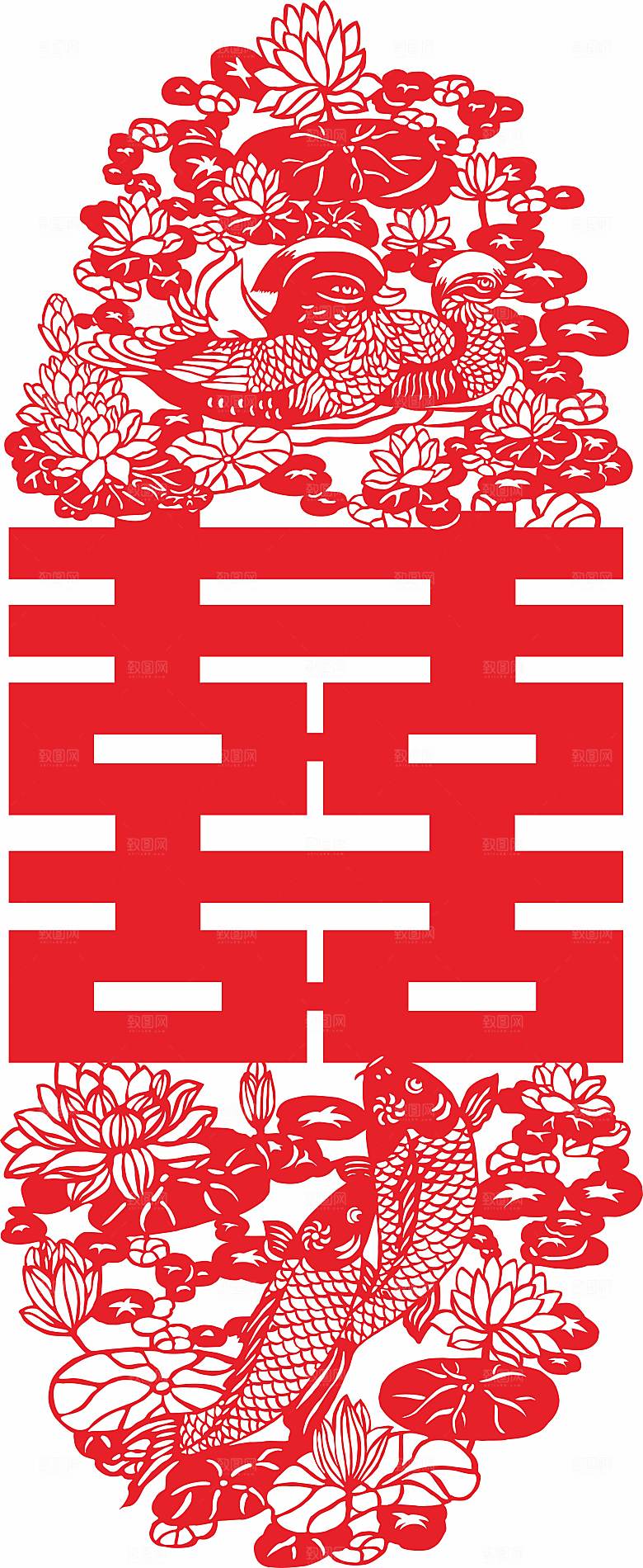 喜字福字窗花矢量图