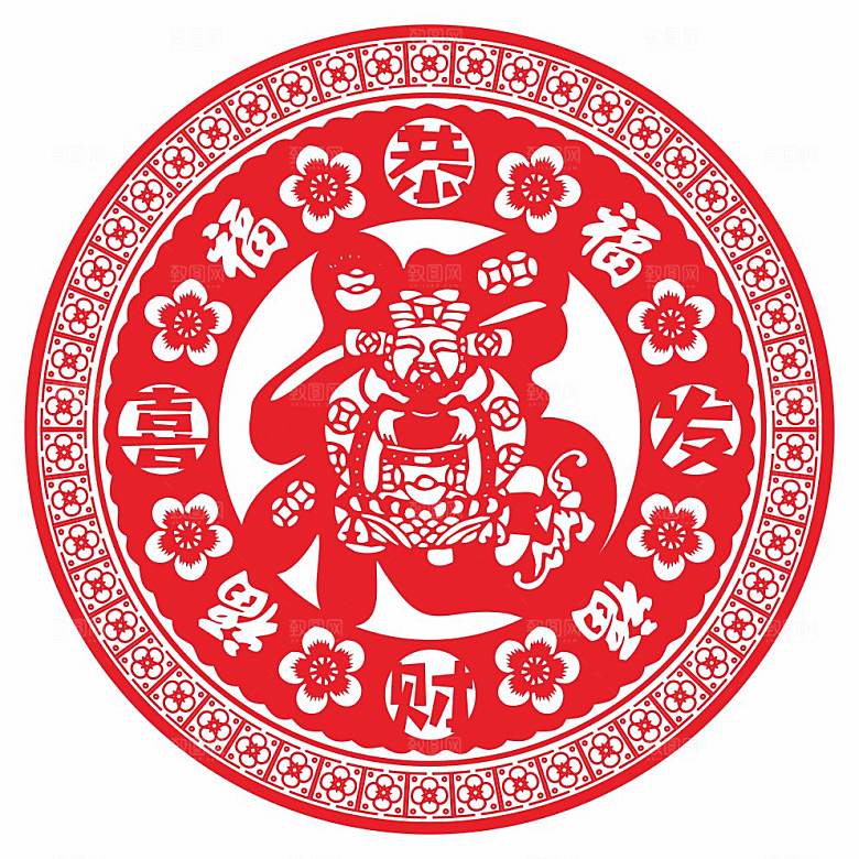 福字窗花矢量剪影
