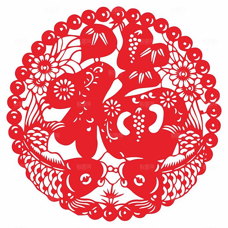 福字窗花矢量剪影