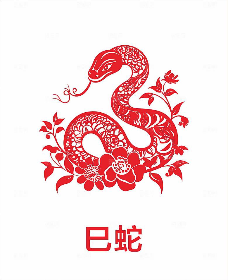 十二生肖窗花剪影矢量图巳蛇
