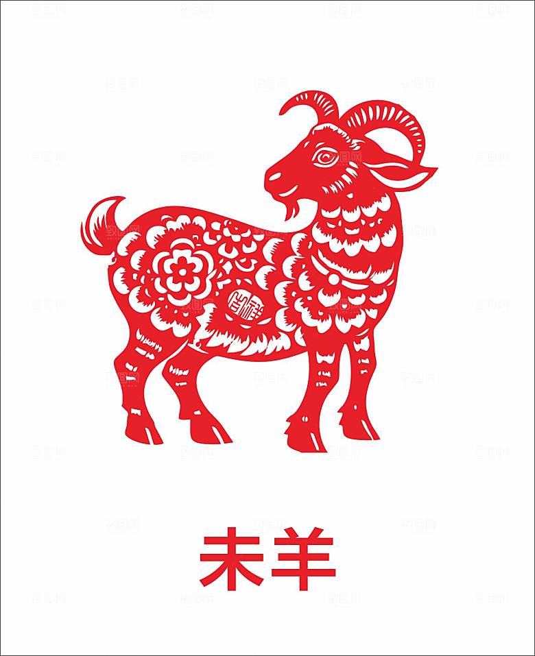 十二生肖窗花剪影矢量图未羊