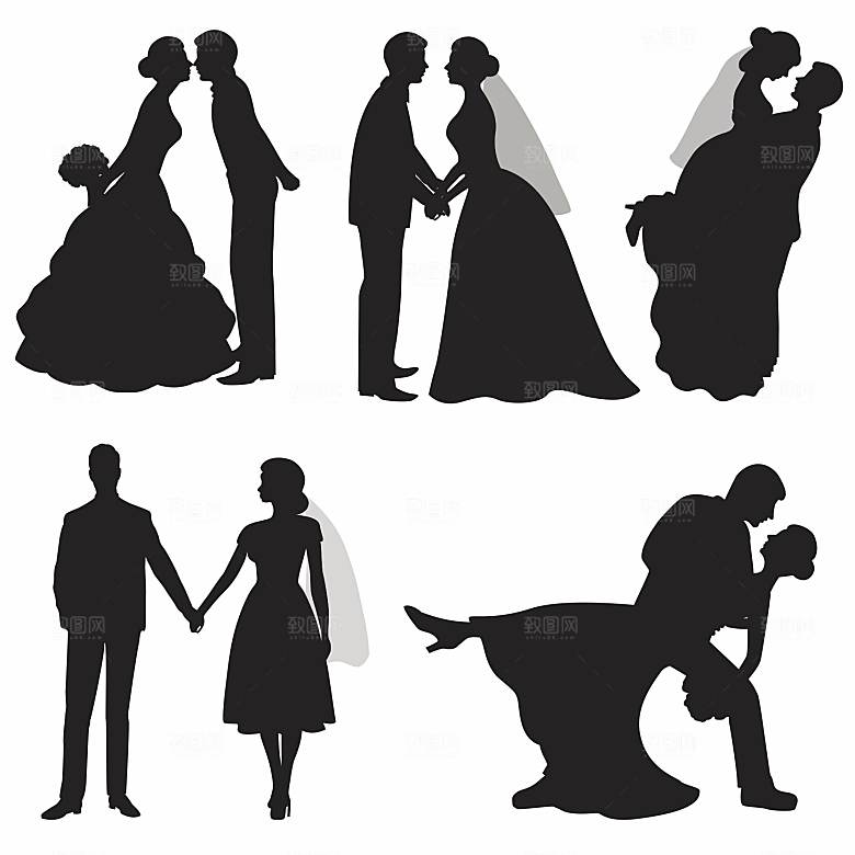 情侣婚纱情人节剪影