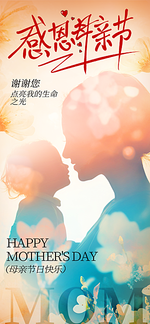 创意母亲节感恩母爱康乃馨宣传海报