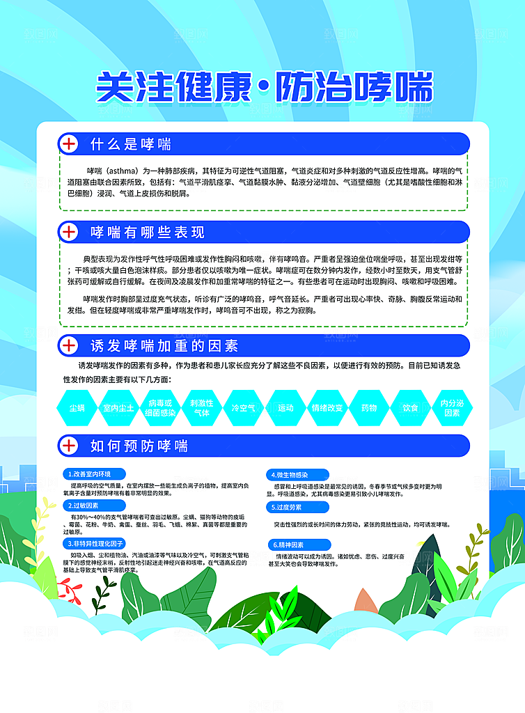 世界哮喘日预防哮喘健康疾病科普海报