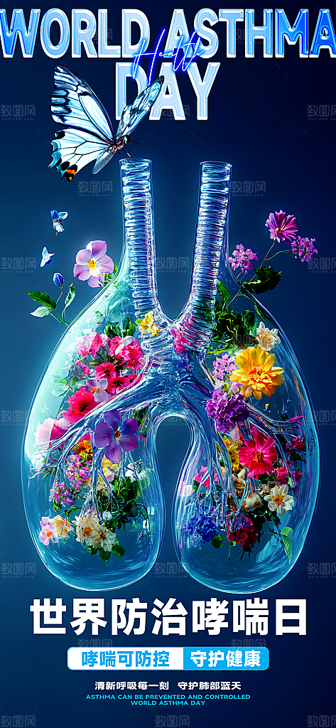 世界哮喘日预防哮喘健康疾病科普海报