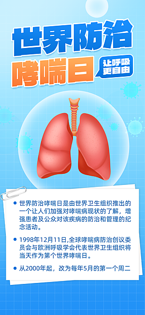 世界哮喘日预防哮喘健康疾病科普海报