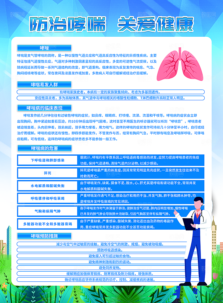 世界哮喘日预防哮喘健康疾病科普海报