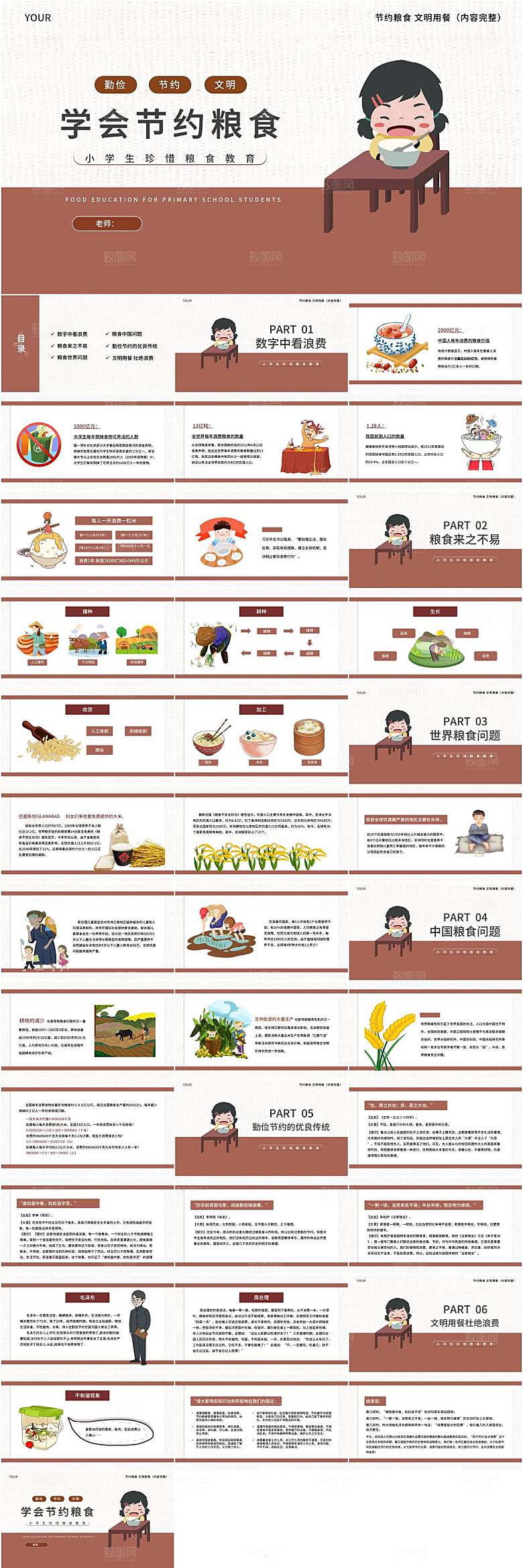 珍惜粮食学校教育PPT模板