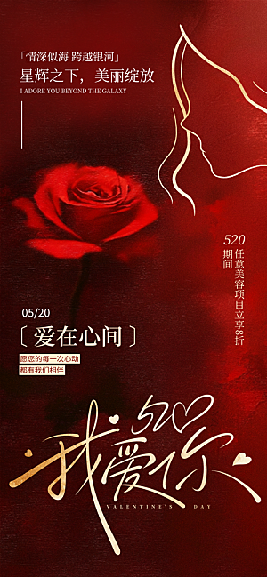 520情人节甜蜜告白季约会表白日玫瑰海报
