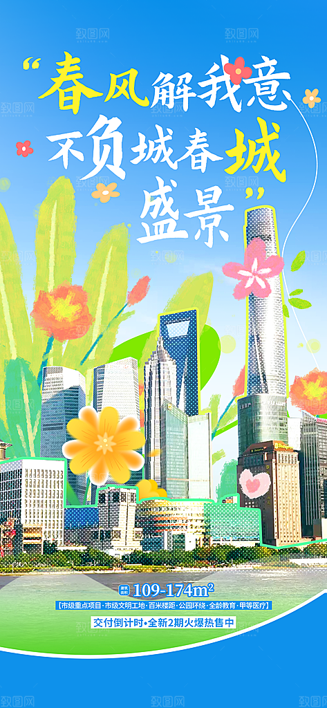 涂鸦风综艺卡通拼贴城市房地产人物海报