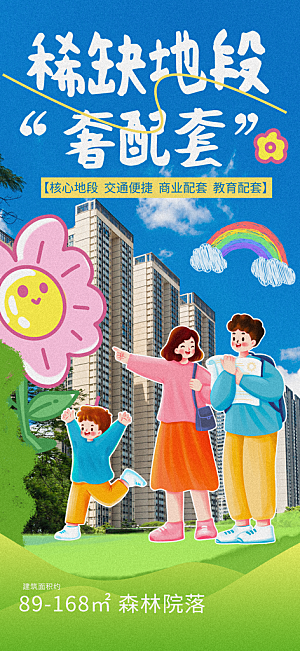 涂鸦风综艺卡通拼贴城市房地产人物海报