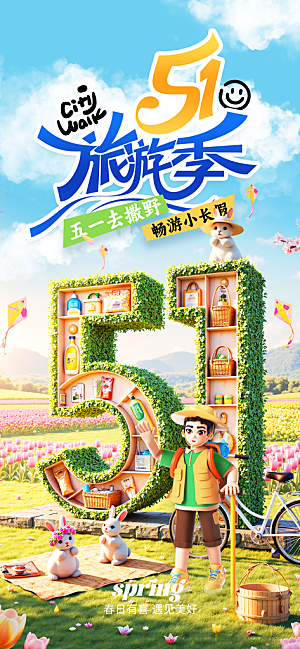 夏日旅游露营暑期毕业季旅行出游季海报