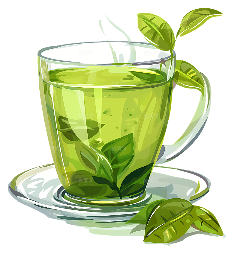 玻璃杯装的新鲜绿茶